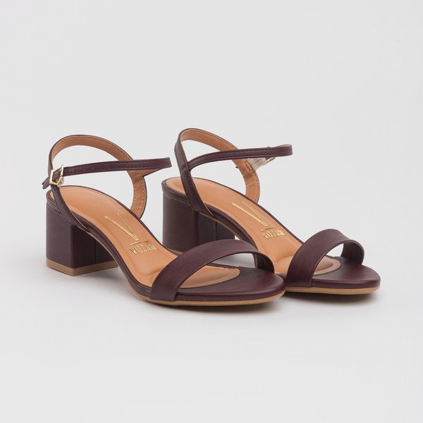 Sandália Vizzano Salto Grosso Bloco Baixo Vinho