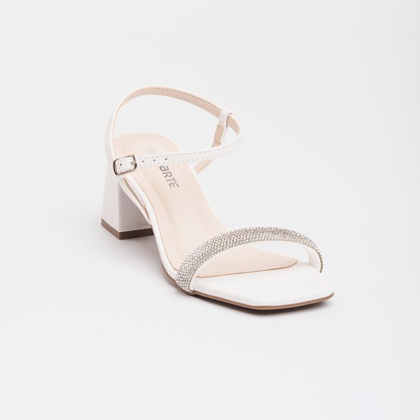 Sandália via Marte 171010 Salto Bloco Brilhantes Branco