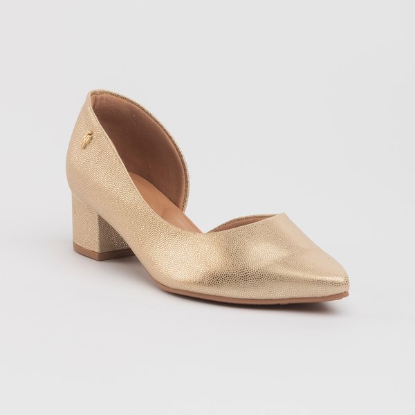 Salto Bloco Sapato Social Feminino Dourado Usaflex Salto Bloco