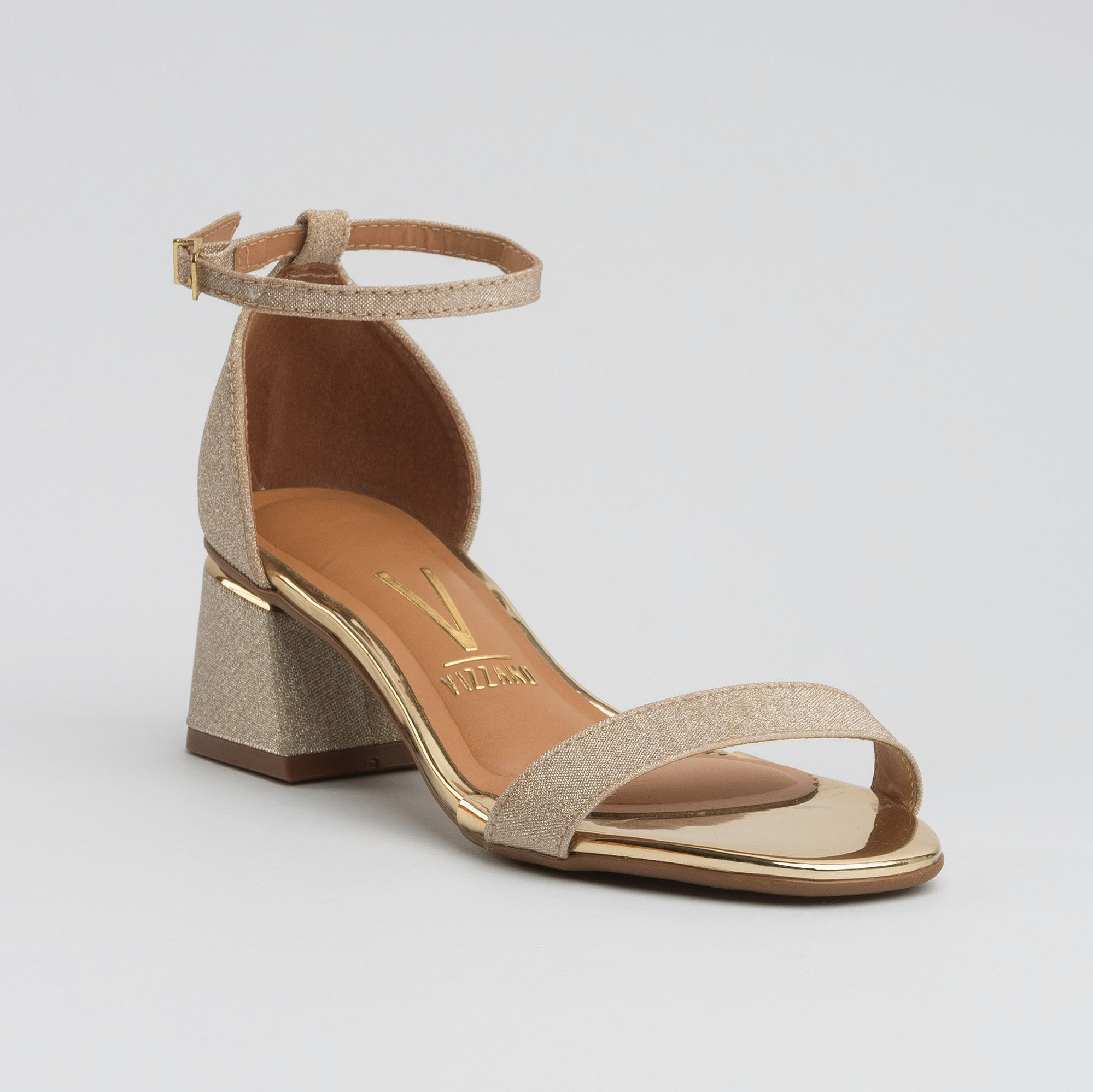 Vizzano Dourada Salto Baixo Sandalia Vizzano De Salto Fino