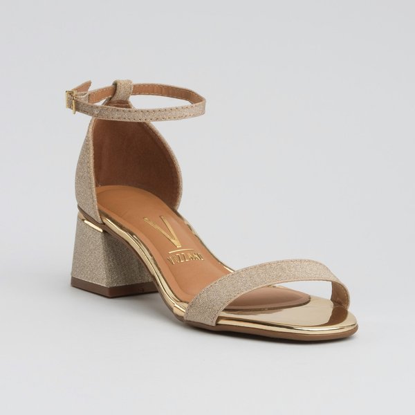 Sandália Vizzano 6428104 Salto Bloco Baixo Glitter Dourada