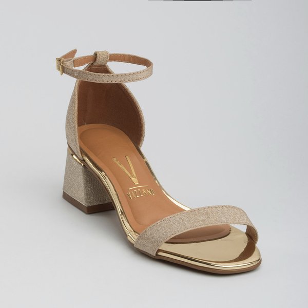 Sandália Vizzano 6428104 Salto Bloco Baixo Glitter Dourada