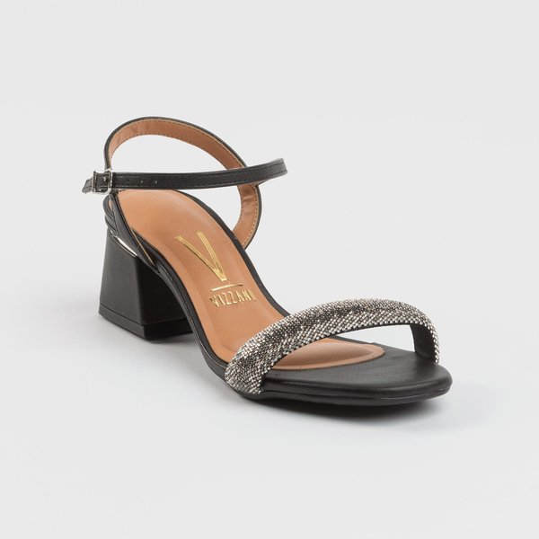 Sandália Vizzano Salto Bloco Baixo Preta Brilhantes