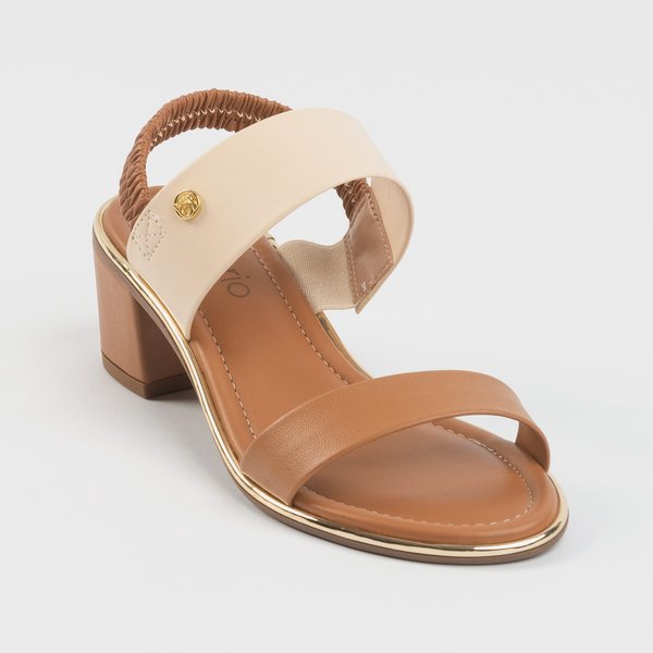Sandália Beira rio Salto Bloco Médio Elástico Creme Caramelo