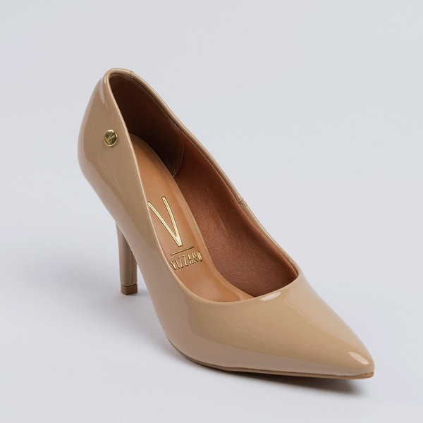 Scarpin Vizzano Salto Alto Fino Clássico Verniz Bege