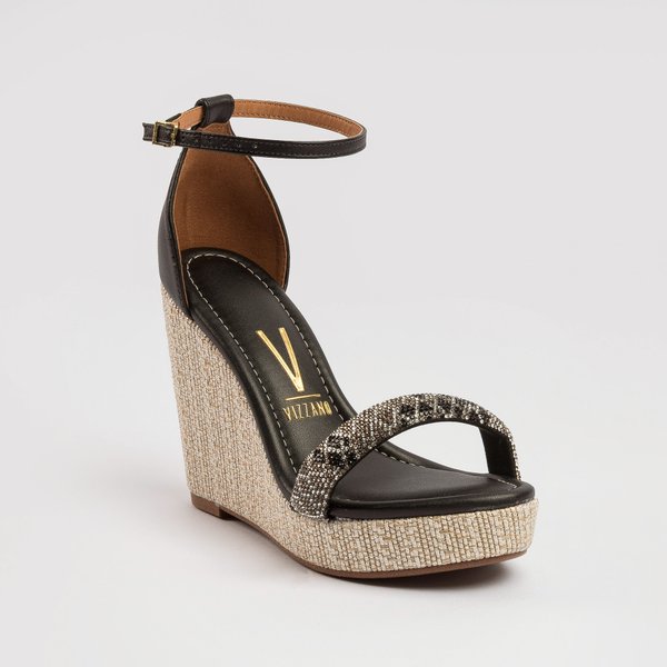Sandália Vizzano Plataforma Anabela Cristais Preta