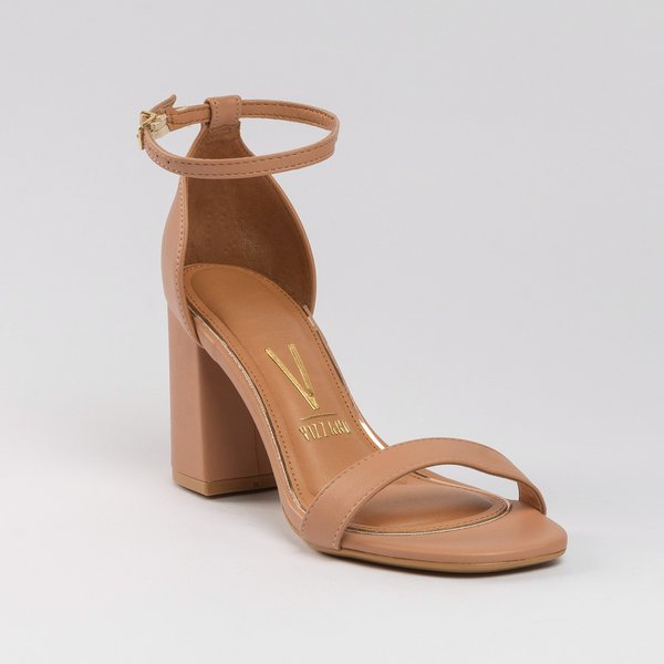 Sandália Vizzano Salto Bloco Calcanhar Fechado Nude