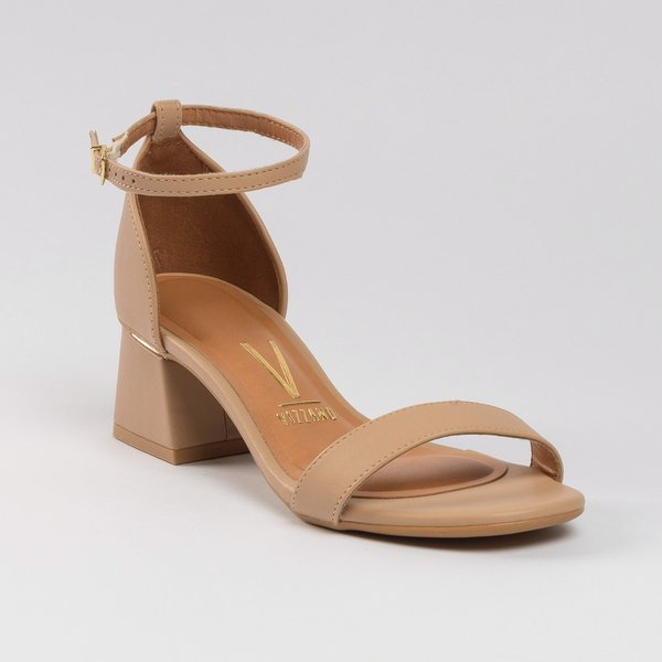 Sandália Vizzano Salto Alto Grosso Sandalia Salto Grosso Bege Pata