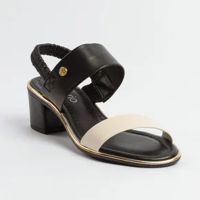 Sandália Beira rio Salto Bloco Médio Elástico Preto Branco off