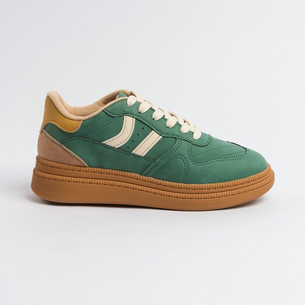 Tênis Moleca Solado Plataforma Nobuck Verde Nude Mostarda