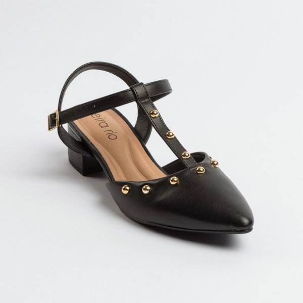 Sapato Beira rio Salto Bloco Bico Fino Metalizado Preto - Main Image