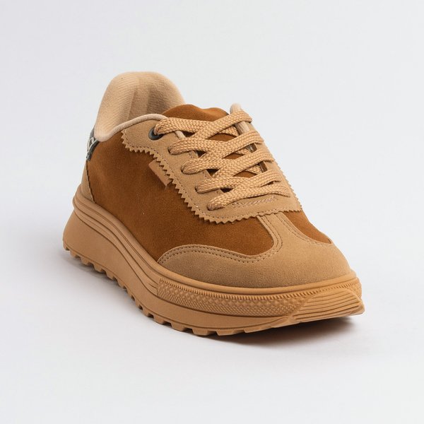 Tênis Moleca Plataforma Camurça Caramelo tan Preto