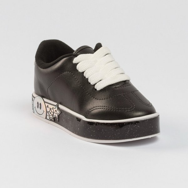 Tênis Infantil Molekinha Cadarços Glitter Preto Branco