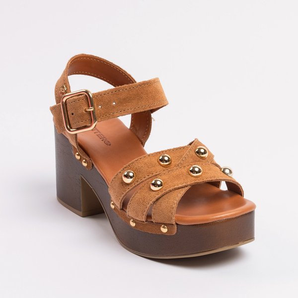 Sandália Bottero Plataforma Alta em Couro Camurça Castanho